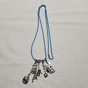 Artist Teal Beaded Necklace with Silver Charms